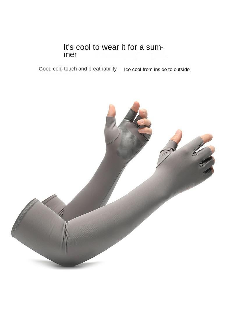 Five Finger Sunscreen Outdoor Riding Driving Anti Slip Cool Feeling Half Finger Ice Silk Sunscreen Gloves