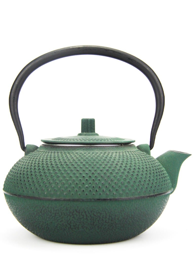 Durable Coated with Enamel Interior Cast Iron Teapot with Stainless Steel Infuser for Brewing Loose Tea Leaf 1.4 Dark Green