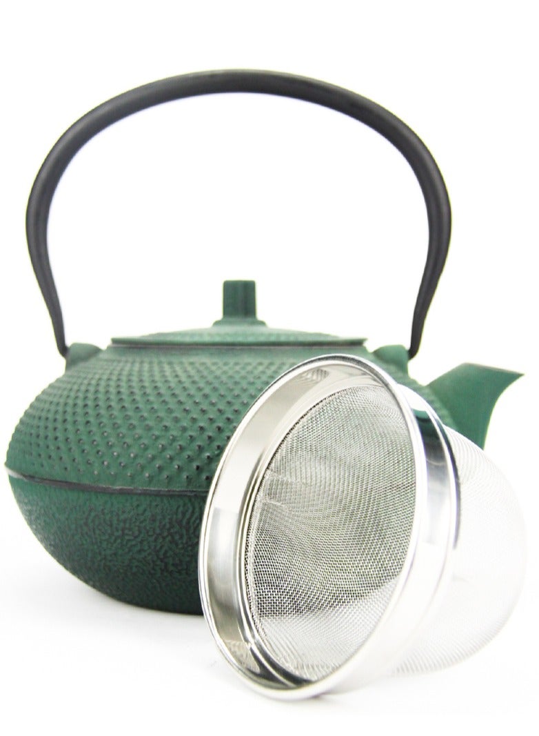 Durable Coated with Enamel Interior Cast Iron Teapot with Stainless Steel Infuser for Brewing Loose Tea Leaf 1.4 Dark Green