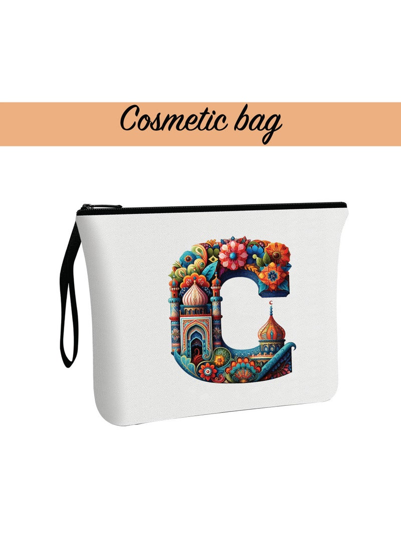 Pack of 3 Initial Monogram Gift Set - Black Coffee Mug, Cosmetic Bag and Cotton Tote bag Set - Gift Set for Her - Perfect for Ramadan, School, Travel and Birthday Gift