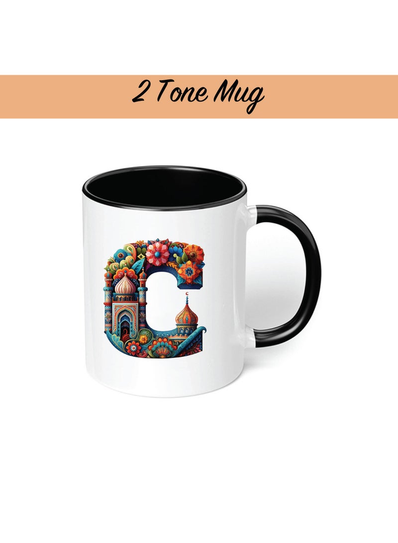 Pack of 3 Initial Monogram Gift Set - Black Coffee Mug, Cosmetic Bag and Cotton Tote bag Set - Gift Set for Her - Perfect for Ramadan, School, Travel and Birthday Gift
