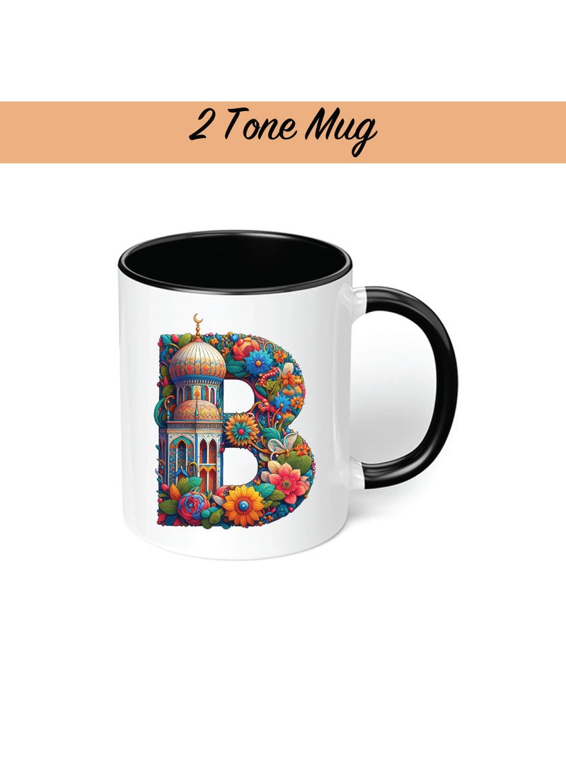 Pack of 3 Initial Monogram Gift Set - Black Coffee Mug, Cosmetic Bag and Cotton Tote bag Set - Gift Set for Her - Perfect for Ramadan, School, Travel and Birthday Gift