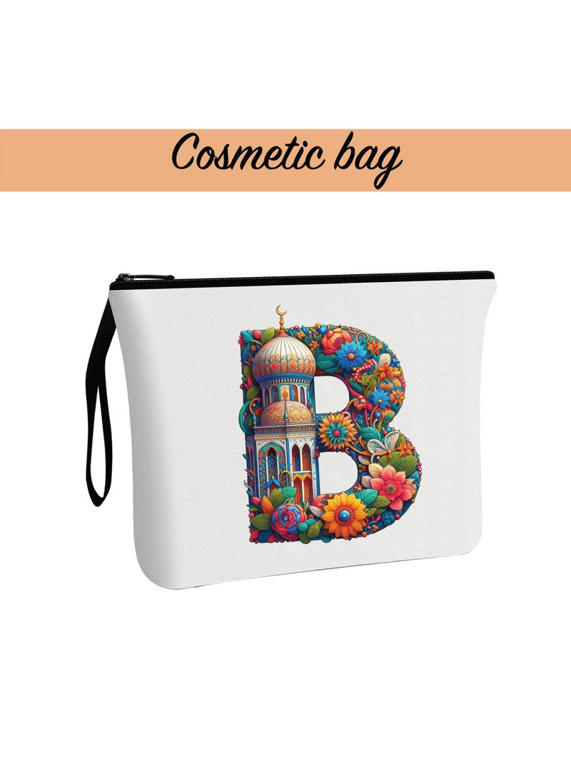 Pack of 3 Initial Monogram Gift Set - Black Coffee Mug, Cosmetic Bag and Cotton Tote bag Set - Gift Set for Her - Perfect for Ramadan, School, Travel and Birthday Gift