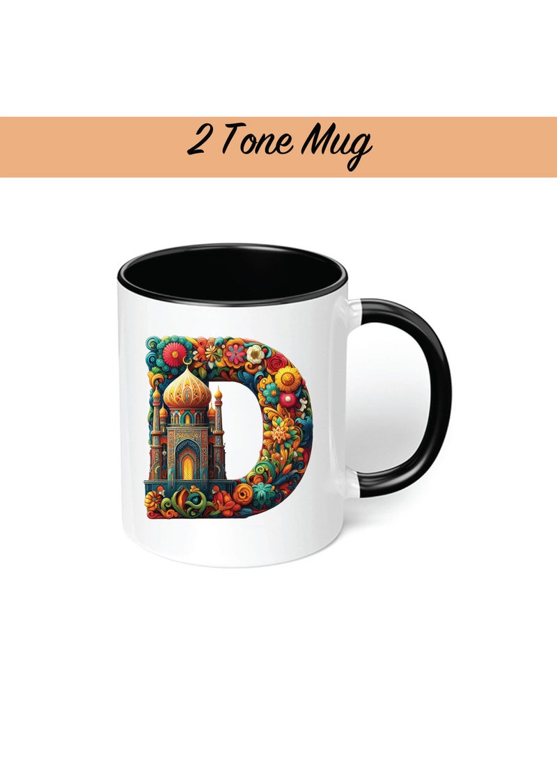 Pack of 3 Initial Monogram Gift Set - Black Coffee Mug, Cosmetic Bag and Cotton Tote bag Set - Gift Set for Her - Perfect for Ramadan, School, Travel and Birthday Gift