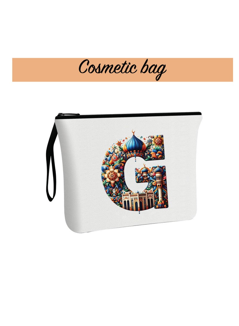 Pack of 3 Initial Monogram Gift Set - Black Coffee Mug, Cosmetic Bag and Cotton Tote bag Set - Gift Set for Her - Perfect for Ramadan, School, Travel and Birthday Gift