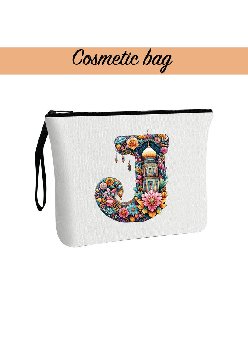 Pack of 3 Initial Monogram Gift Set - Black Coffee Mug, Cosmetic Bag and Cotton Tote bag Set - Gift Set for Her - Perfect for Ramadan, School, Travel and Birthday Gift