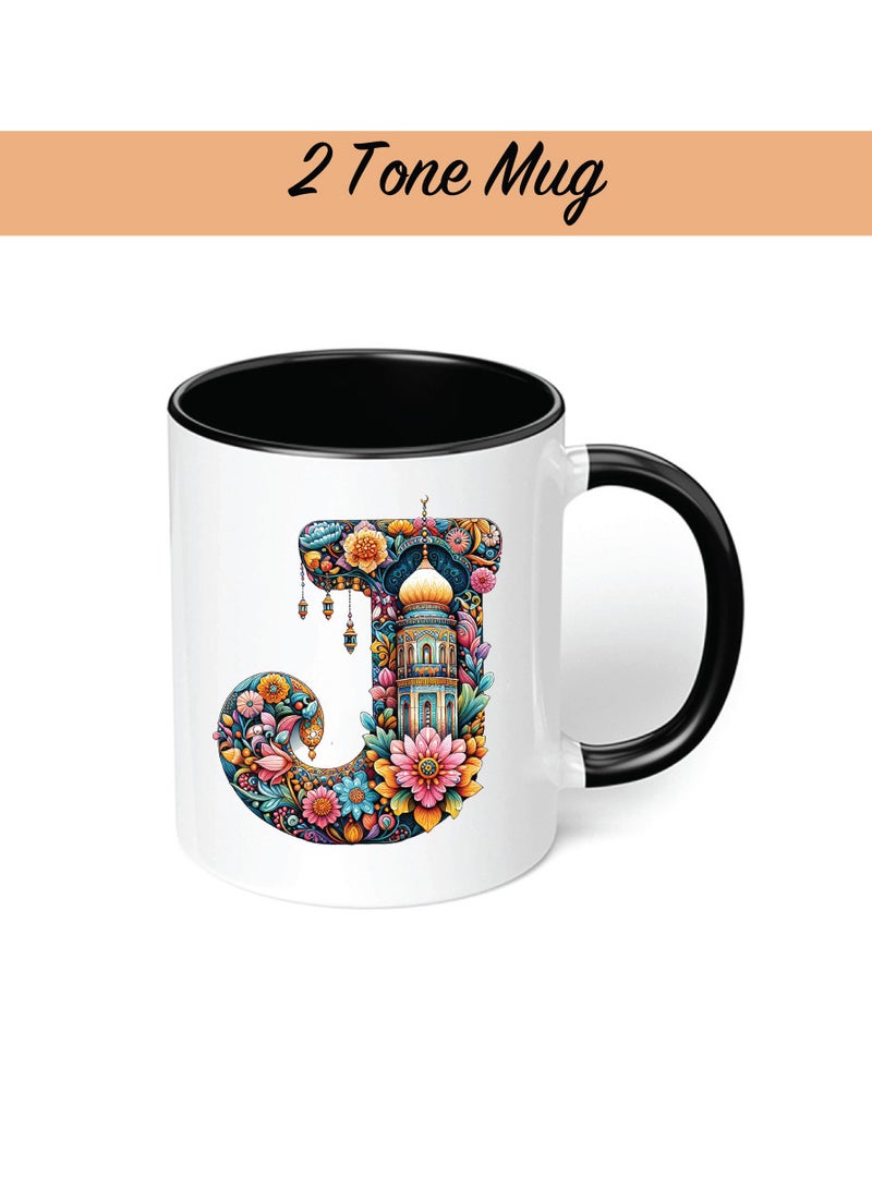 Pack of 3 Initial Monogram Gift Set - Black Coffee Mug, Cosmetic Bag and Cotton Tote bag Set - Gift Set for Her - Perfect for Ramadan, School, Travel and Birthday Gift
