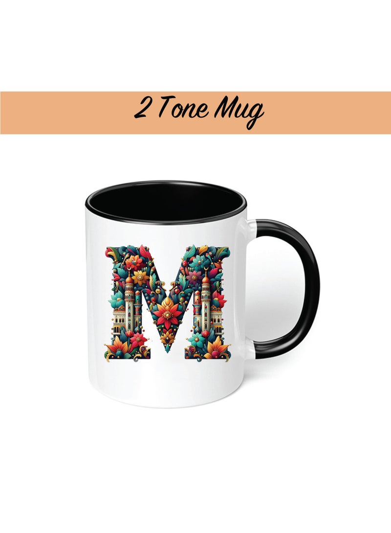 Pack of 3 Initial Monogram Gift Set - Black Coffee Mug, Cosmetic Bag and Cotton Tote bag Set - Gift Set for Her - Perfect for Ramadan, School, Travel and Birthday Gift