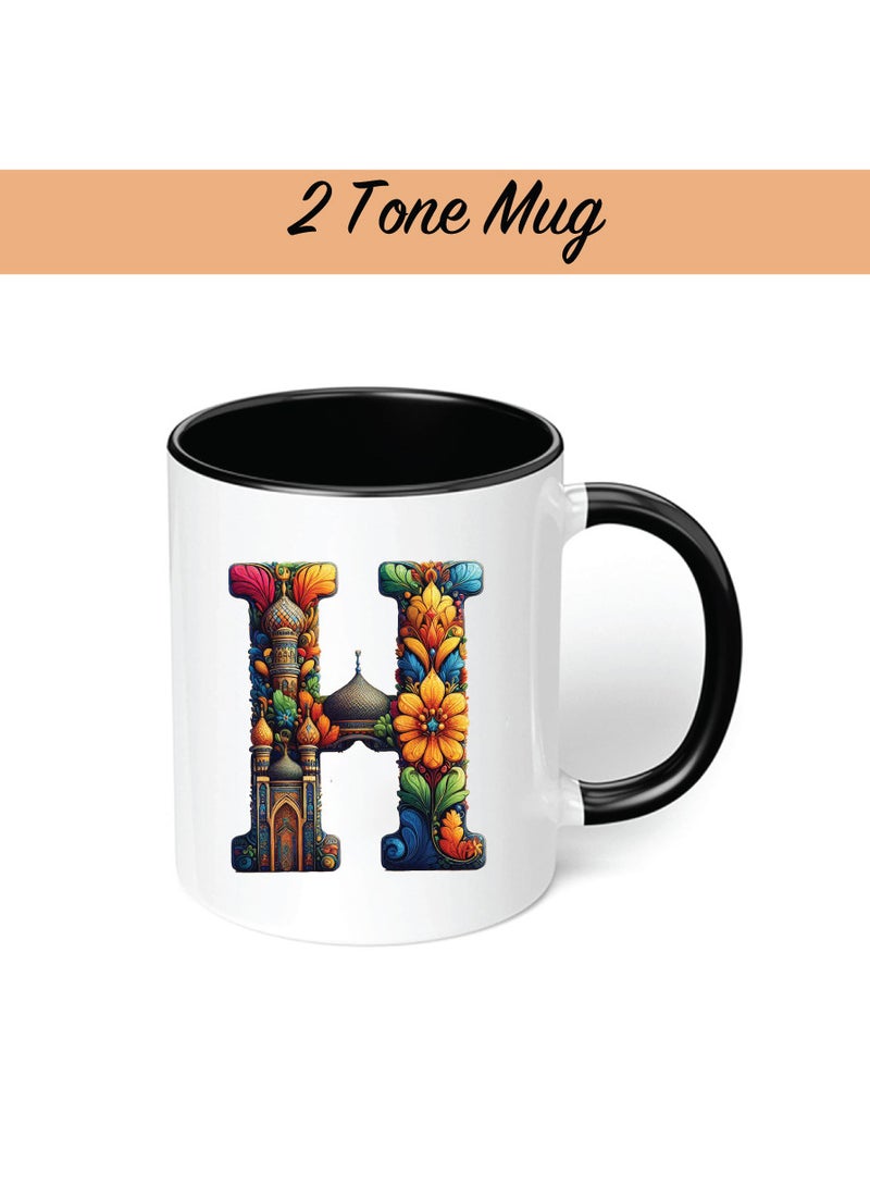 Pack of 3 Initial Monogram Gift Set - Black Coffee Mug, Cosmetic Bag and Cotton Tote bag Set - Gift Set for Her - Perfect for Ramadan, School, Travel and Birthday Gift