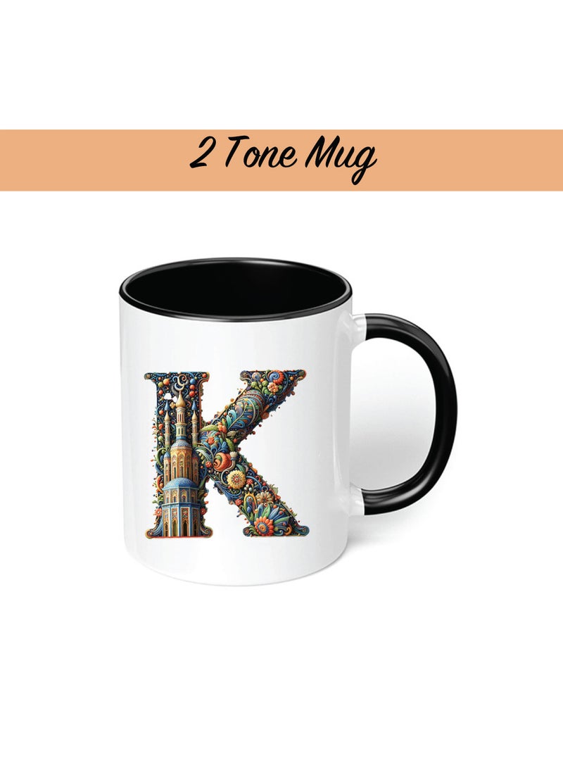 Pack of 3 Initial Monogram Gift Set - Black Coffee Mug, Cosmetic Bag and Cotton Tote bag Set - Gift Set for Her - Perfect for Ramadan, School, Travel and Birthday Gift
