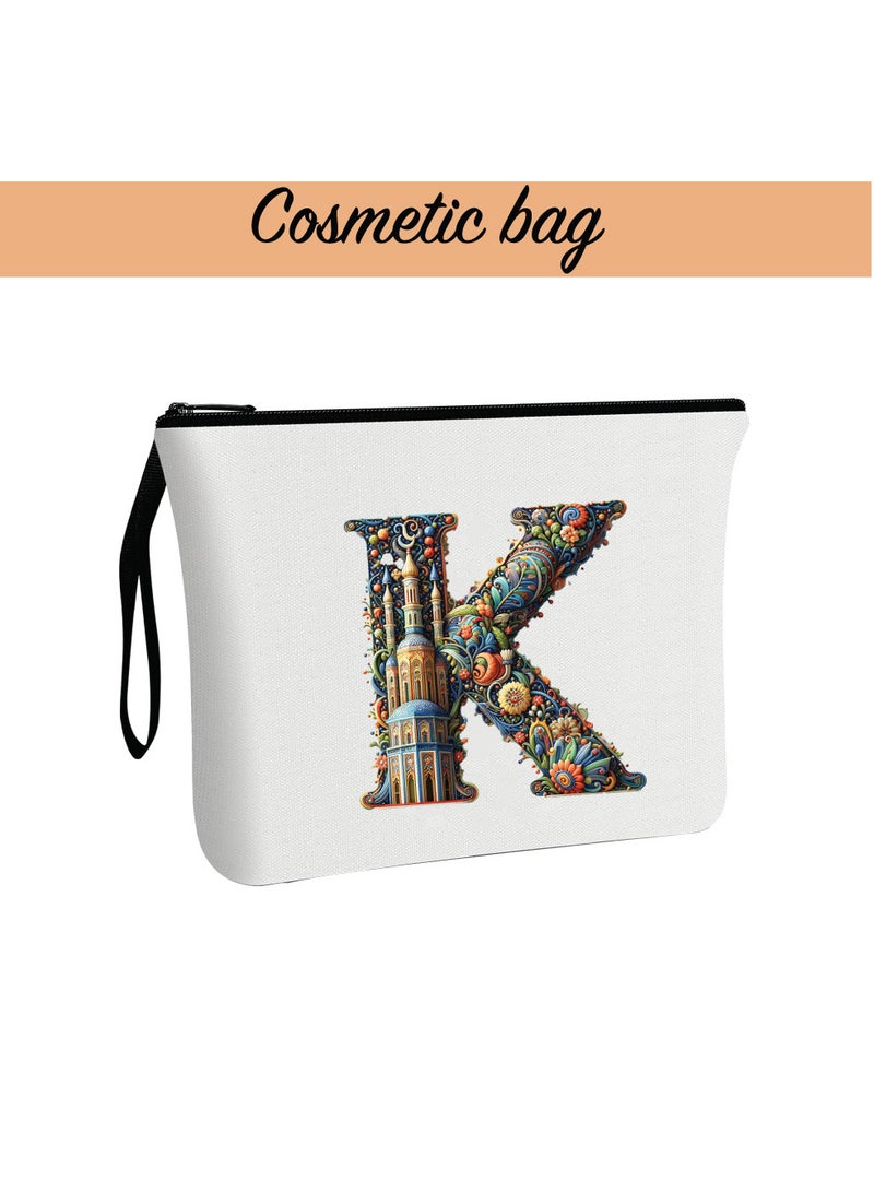 Pack of 3 Initial Monogram Gift Set - Black Coffee Mug, Cosmetic Bag and Cotton Tote bag Set - Gift Set for Her - Perfect for Ramadan, School, Travel and Birthday Gift