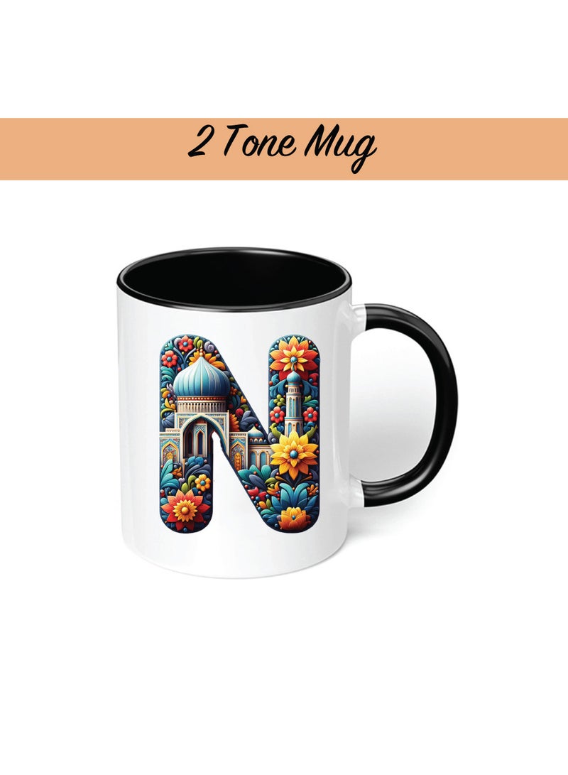 Pack of 3 Initial Monogram Gift Set - Black Coffee Mug, Cosmetic Bag and Cotton Tote bag Set - Gift Set for Her - Perfect for Ramadan, School, Travel and Birthday Gift