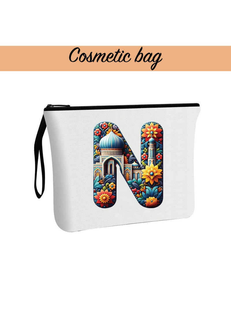 Pack of 3 Initial Monogram Gift Set - Black Coffee Mug, Cosmetic Bag and Cotton Tote bag Set - Gift Set for Her - Perfect for Ramadan, School, Travel and Birthday Gift