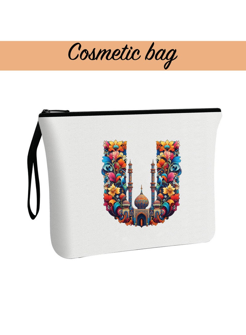 Pack of 3 Initial Monogram Gift Set - Black Coffee Mug, Cosmetic Bag and Cotton Tote bag Set - Gift Set for Her - Perfect for Ramadan, School, Travel and Birthday Gift