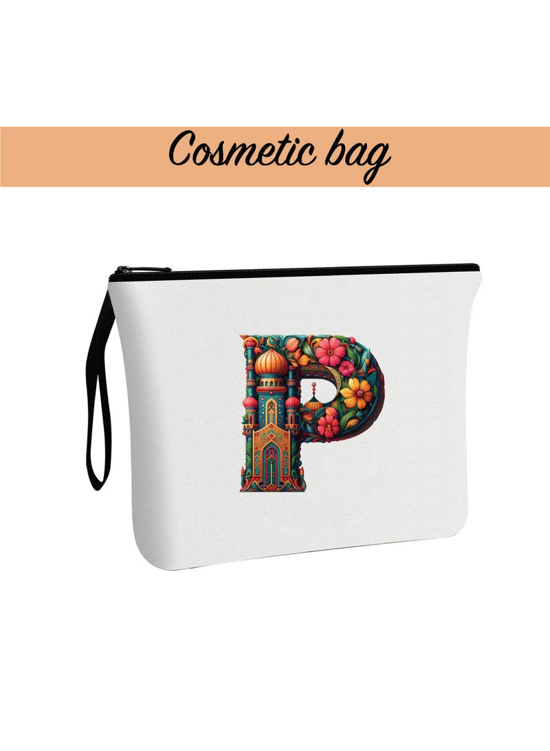 Pack of 3 Initial Monogram Gift Set - Black Coffee Mug, Cosmetic Bag and Cotton Tote bag Set - Gift Set for Her - Perfect for Ramadan, School, Travel and Birthday Gift