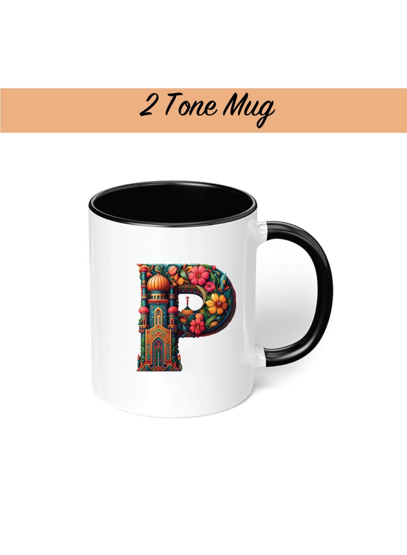 Pack of 3 Initial Monogram Gift Set - Black Coffee Mug, Cosmetic Bag and Cotton Tote bag Set - Gift Set for Her - Perfect for Ramadan, School, Travel and Birthday Gift