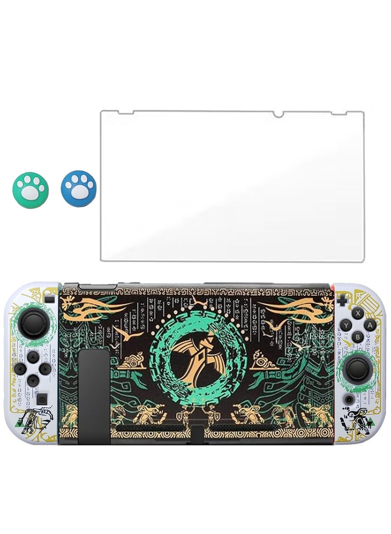 Switch Zelda Case Cover Zelda Tears of The Kingdom Switch Back Case, Portable Anti-Scratch Shock Absorption Grip Cover Switch Accessories And Screen Protector with Controller Protection