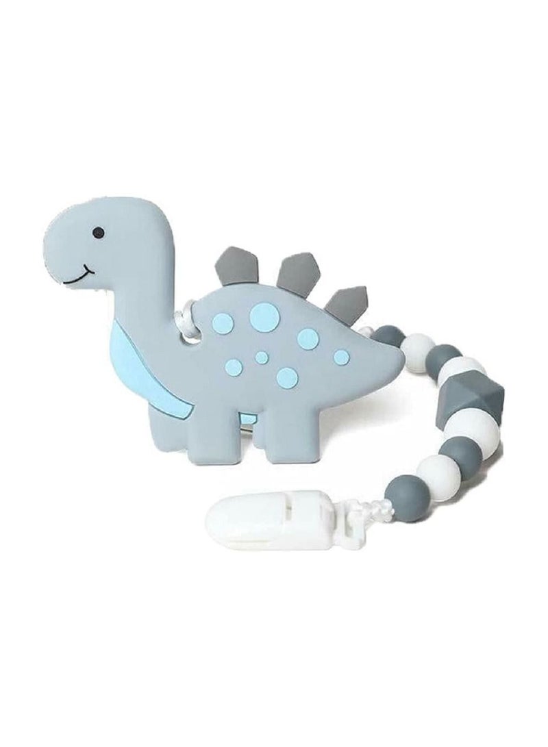 Baby Teething Toys, Dinosaur Teether Pain Relief Toy with Pacifier Clip Holder Set, BPA Free 100% Food Grade Silicone Teether for Babies to Soothe their gums, Shower Gift