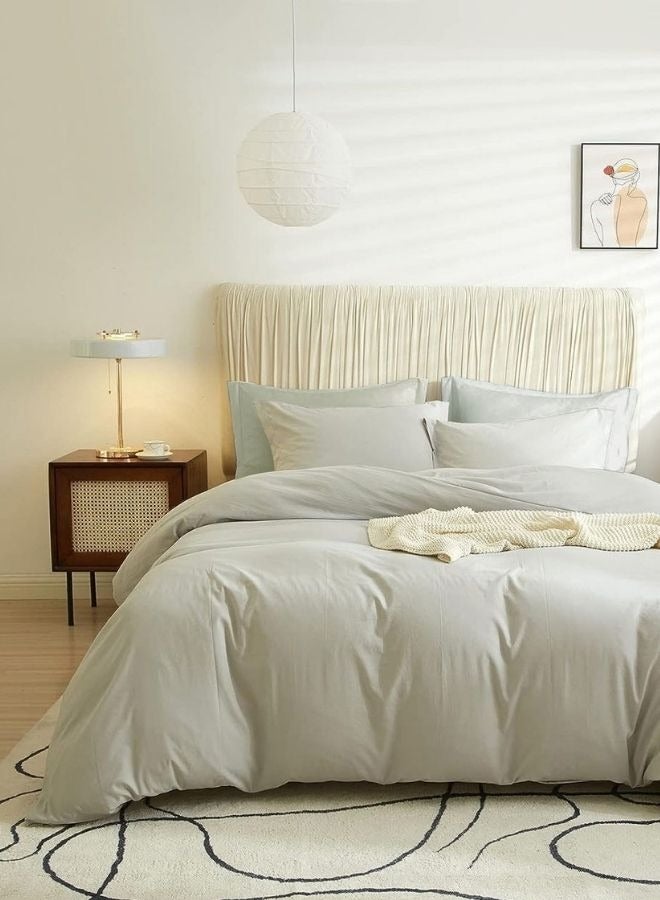 Single Size 4 Pieces Bedding Set, Washable Cotton Light Gray Color