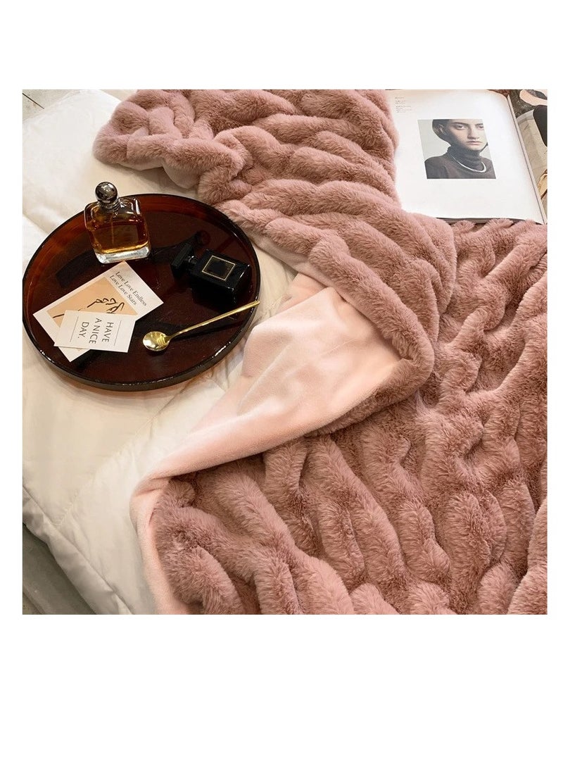 Faux Fur Blanket Thick Warm Rabbit Hair Gray Plush Soft Plaid Throw Blanket for Double Bed Winter Sofa Cover 200*230CM