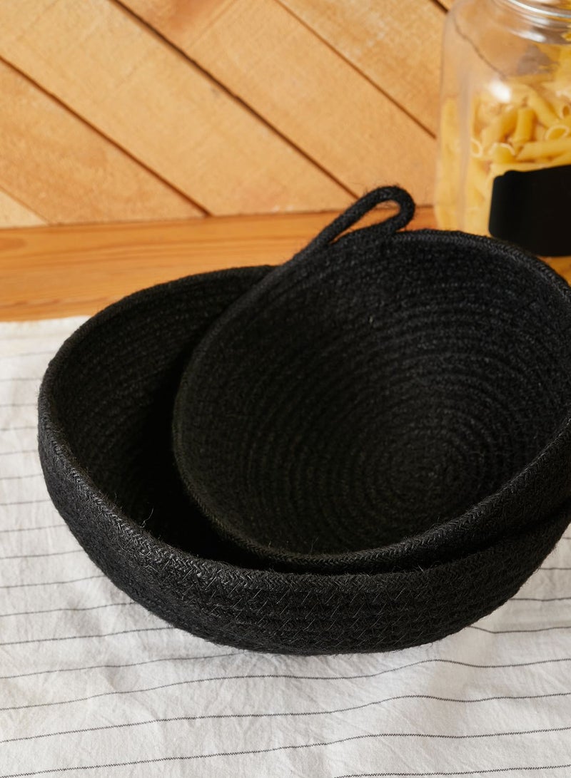 Set Of 2 Black Round Jute Baskets