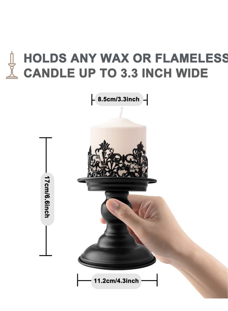 2 Pack Vintage Pillar Candle Holders, Candle Holder, Matte Black Metal Candle Stands Decorative, Decorative Antique Candle Stand for Dining & Living Room Decoration (Retro)