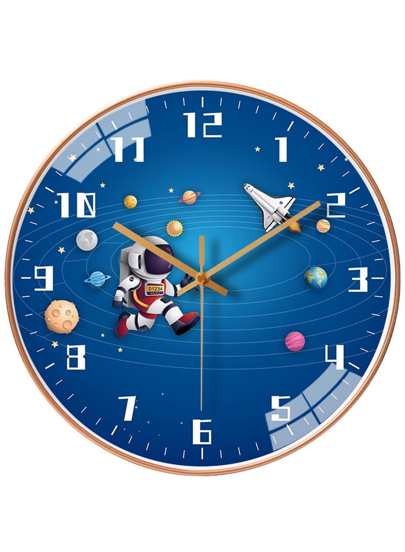SYOSI Kids Wall Clock, 12 Inch Silent Movement Round Clock, Battery Operated Space Travel Style Decor Children Clock for Boys (Blue-2)