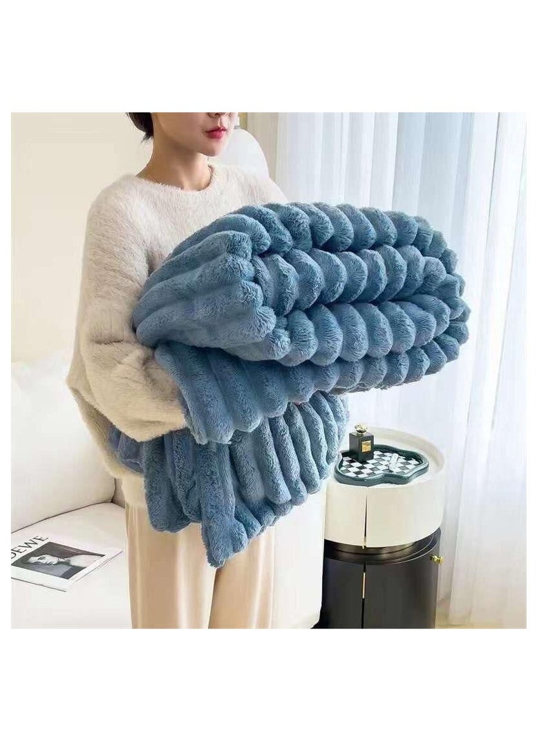 Faux Fur Blanket Thick Warm Rabbit Hair Gray Plush Soft Plaid Throw Blanket for Double Bed Winter Sofa Cover 200*230CM