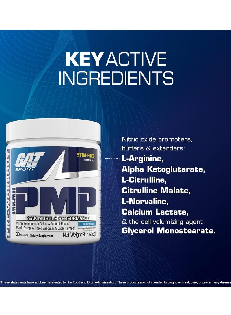 Stim Free Pre Workout PMP 255g Blue Raspberry Flavor