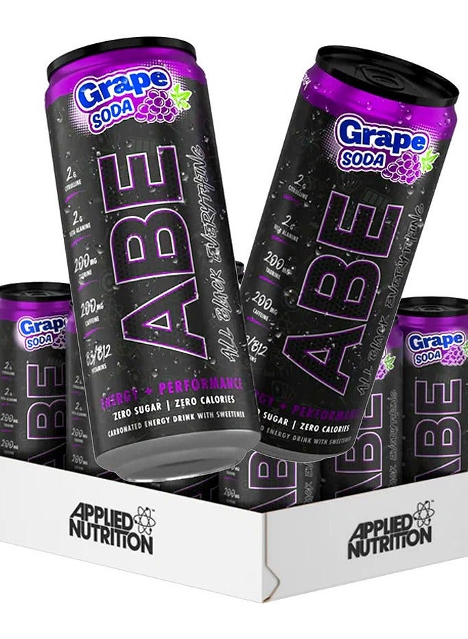Applied Nutrition ABE Carbonated Energy Drink American Grape Soda Flavor 330m Pack of 12