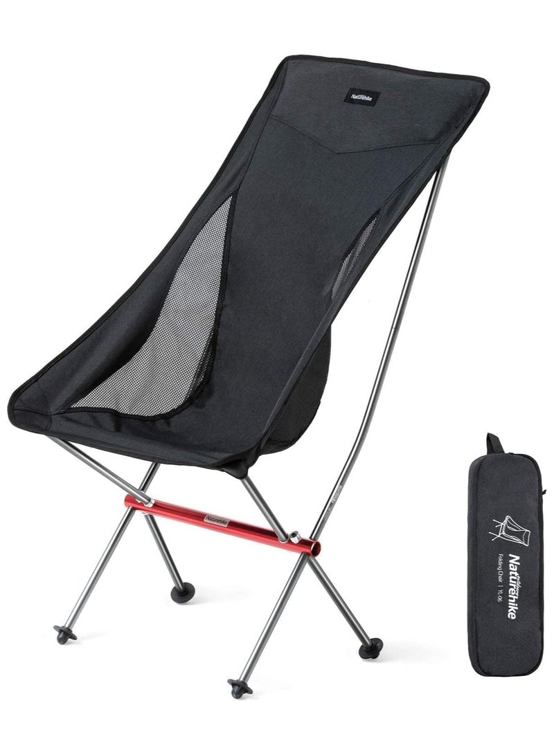 V2COM Naturehike Folding Camping Chair, Lightweight High Back Portable Compact Chair, Large Heavy Duty 330lbs for Adults, Hiking Camp Backpacking Beach Picnic Fishing with Storage Bag, Black.