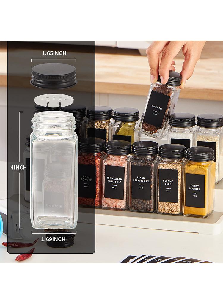 Spice Jars, Seasoning Organizer with Label and Shaker Lid, 24 pcs Empty Glass Spice Container Set