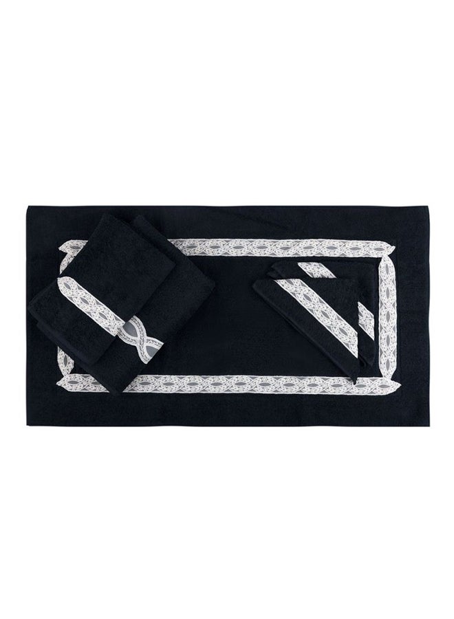 Black 5 Pc Towel Set With Italian  Lace 1Mat 70X50 For The Floor +2 Face 30X30+1 Hand 40X80+1 Bath 60X130 Soft  Excellentabsorbing  Made In Italy Its Good As A Gift As Well