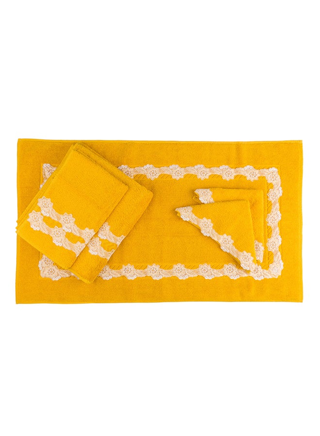 Gold 5 Pc Towel Set With Italian  Lace 1Mat 70X50 For The Floor +2 Face 30X30+1 Hand 40X80+1 Bath 60X130 Soft  Excellentabsorbing  Made In Italy Its Good As A Gift As Well