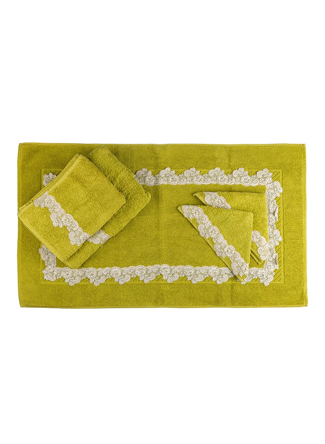 Light Green 5 Pc Towel Set With Italian  Lace 1Mat 70X50 For The Floor +2 Face 30X30+1 Hand 40X80+1 Bath 60X130 Soft  Excellentabsorbing  Made In Italy Its Good As A Gift As Well