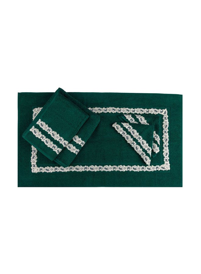 Dark Green 5 Pc Towel Set With Italian  Lace 1Mat 70X50 For The Floor +2 Face 30X30+1 Hand 40X80+1 Bath 60X130 Soft  Excellentabsorbing  Made In Italy Its Good As A Gift As Well
