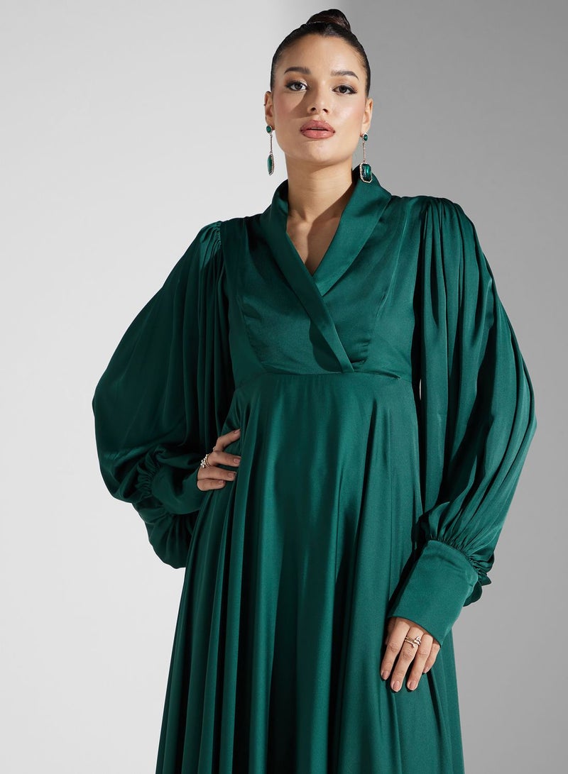 Surplice Neck Puff Sleeve Tiered Dress