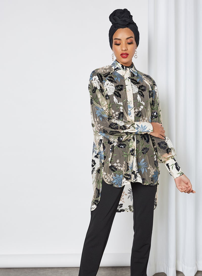 Soiree Embroidered Oversized Shirt Multicoloured