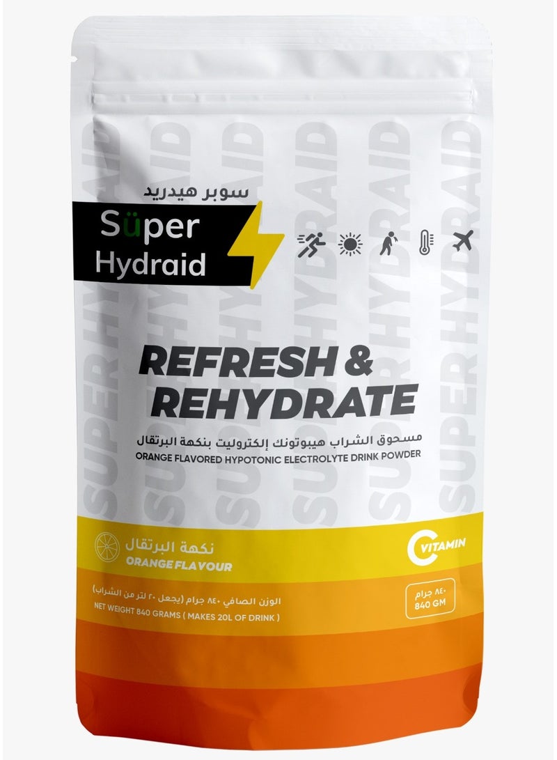 Super Hydraid Electrolyte Drink Powder For Rehydration 840g Orange Flavour