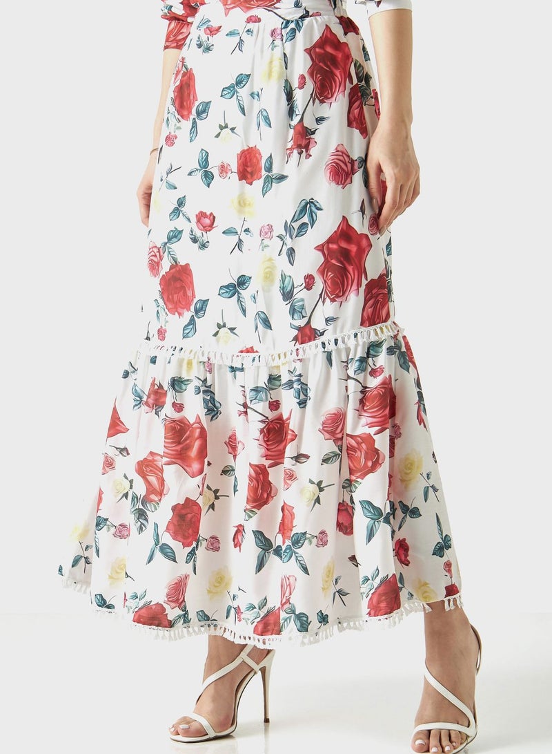Floral Print Tiered Skirt