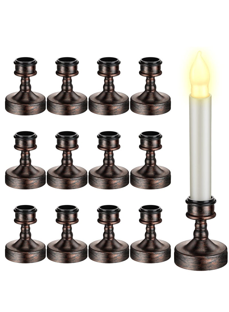 12 Pieces Window Candle Taper Candle Holders Plastic Traditional Candlesticks for Table Centerpiece Pillar Candle Base Holder for  Wedding Dinner Tables, Black