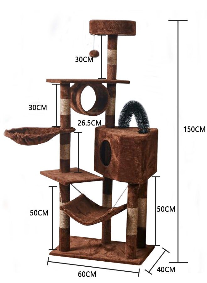 Large Wooden Cat Tree 150CM, Multi-Level Activity Cat Tower Furniture for Cat