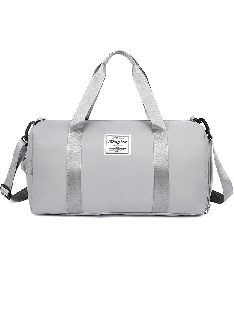 Large Capacity Nylon Luggage Bag Travel Bag Sports And Fitness Bag Dry Wet Separation Duffel Bag Grey