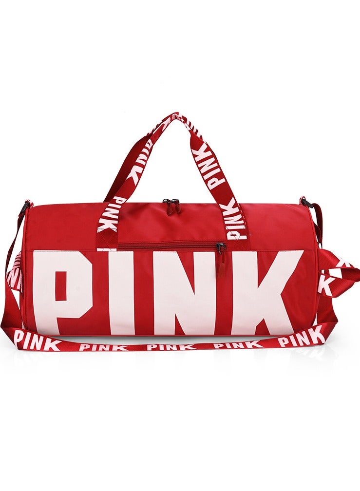 Large Capacity Letter Printed Luggage Bag Travel Bag Sports And Fitness Bag Dry Wet Separation Duffel Bag Red/White
