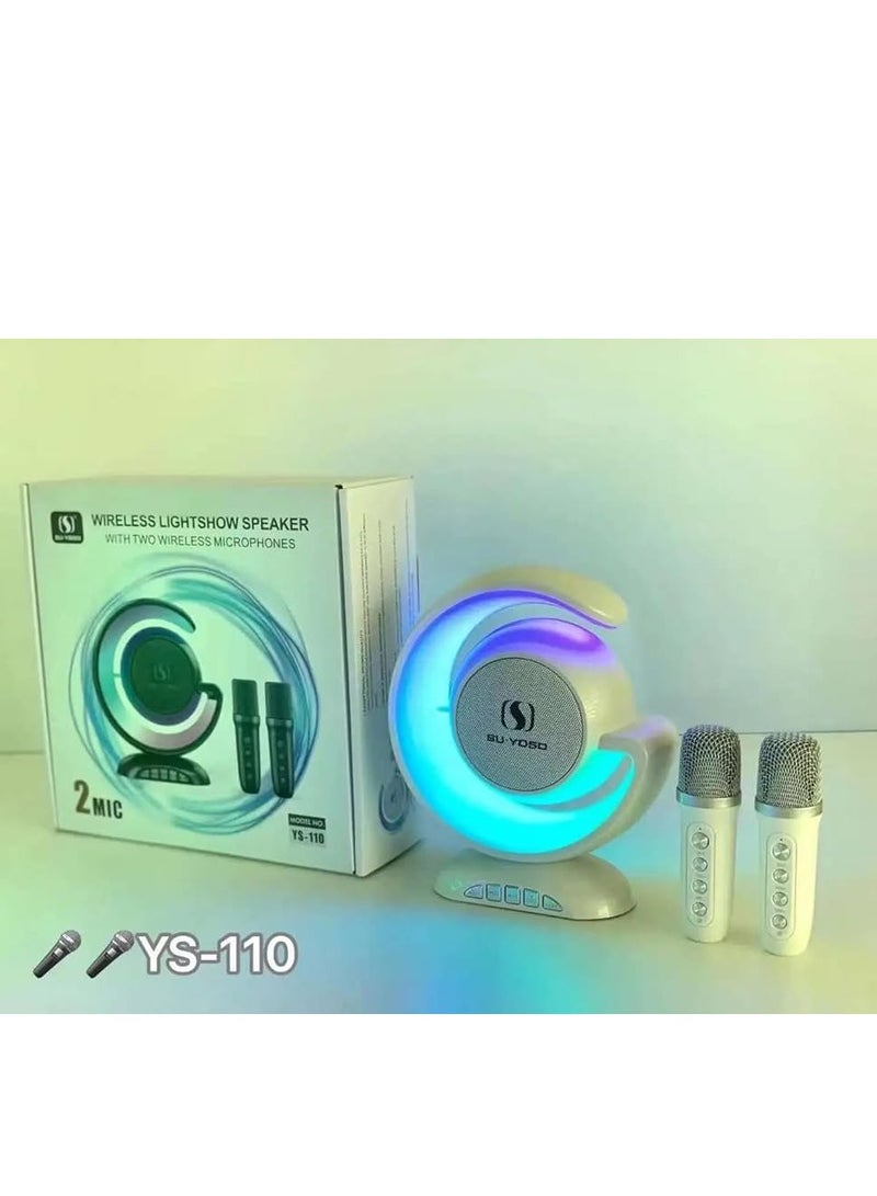 YS-110 Karaoke Machine with Two Wireless Microphones Portable Bluetooths Speaker for Home Karaoke Birthday Party with Microfone Mic and Colorful LED