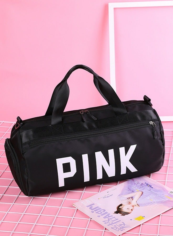 Large Capacity Nylon Luggage Bag Travel Bag Sports And Fitness Bag Dry Wet Separation Duffel Bag Black/White