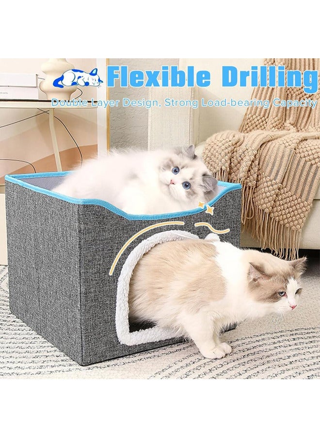 Foldable Cat House with Scratcher,Large Pet Play House with Fluffy Ball Hanging,Scratch Pad(new, grey)