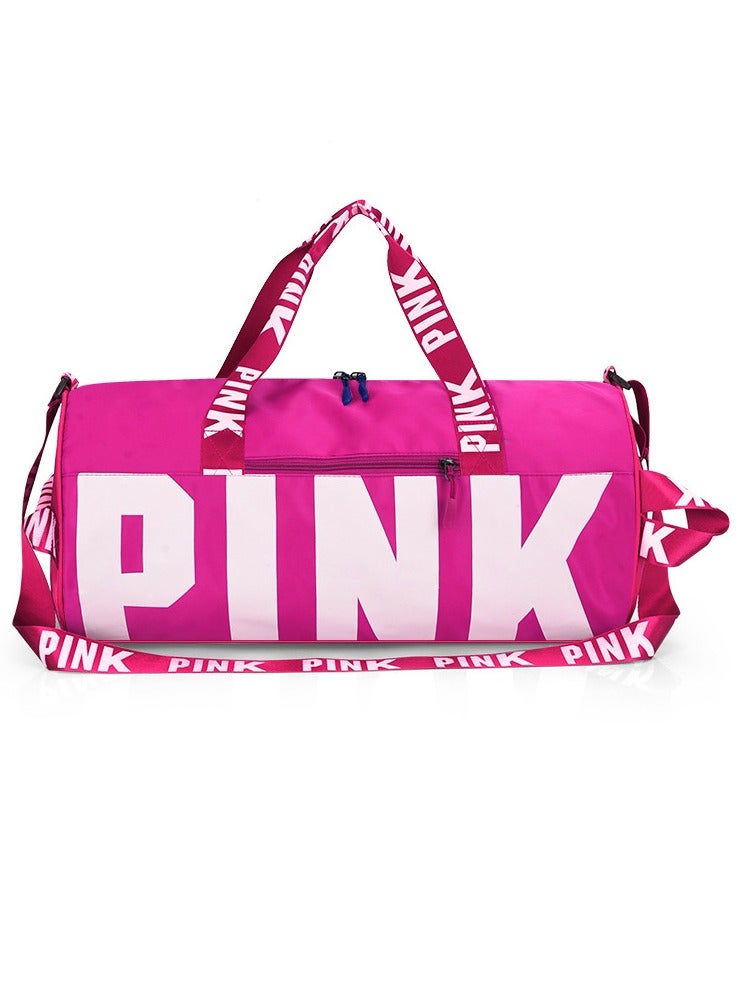 Large Capacity Letter Printed Luggage Bag Travel Bag Sports And Fitness Bag Dry Wet Separation Duffel Bag Rose Pink/White