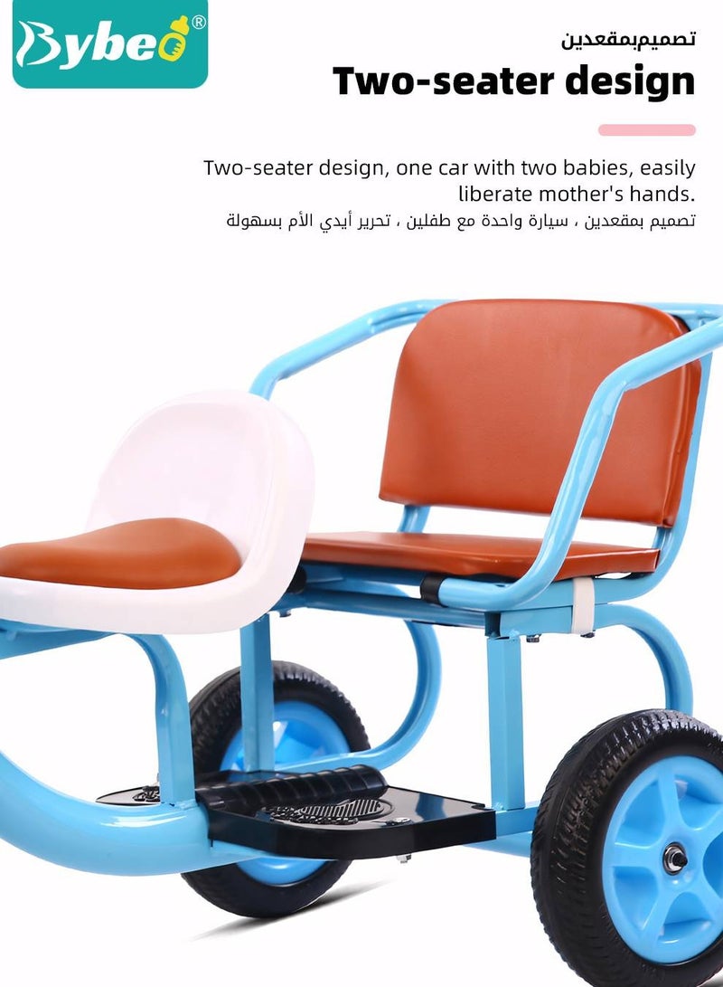 Double Seat Children Tricycle, Kids Trike Bike, Toddlers Ride-On Tricycle With Large Rear Seat, Twins Stroller For Baby Boys And Girls Ages 1-8 Years Old