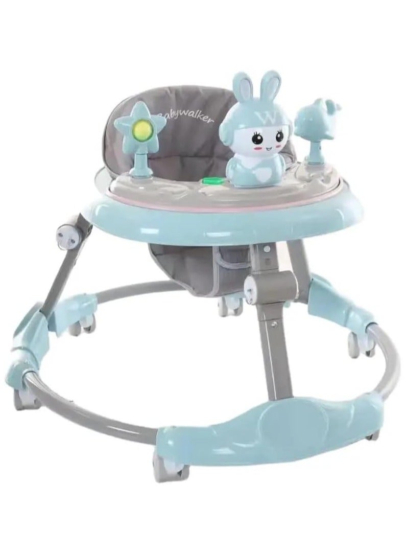 Baby walker multifunctional anti-rollover anti-O leg can sit folding 6-18 months baby walker (Blue)